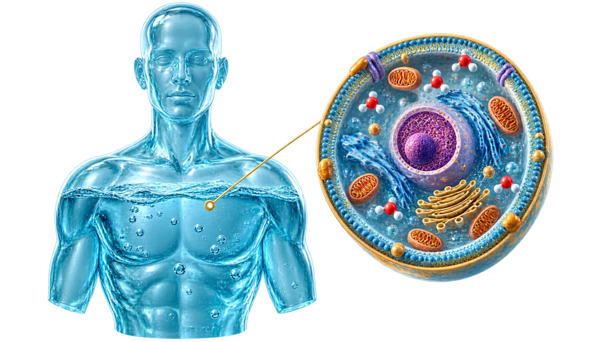 An illustration showing the human body is mostly made of water